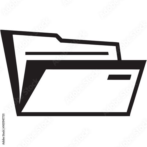 A simple black and white file folder icon representing organization and digital storage, a bold graphic design.