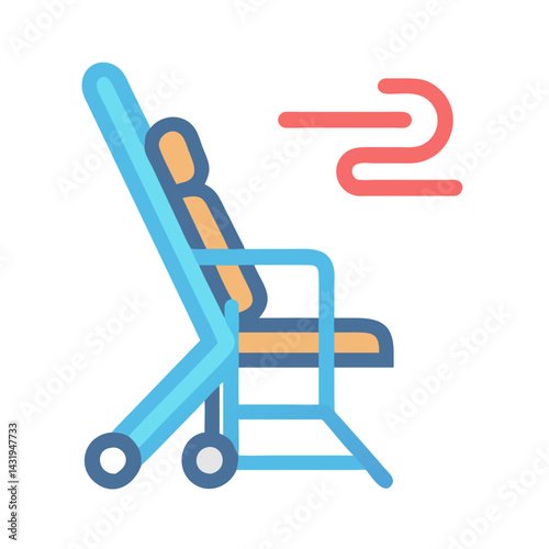 Modern hospital recliner illustration with airflow or ventilation symbol