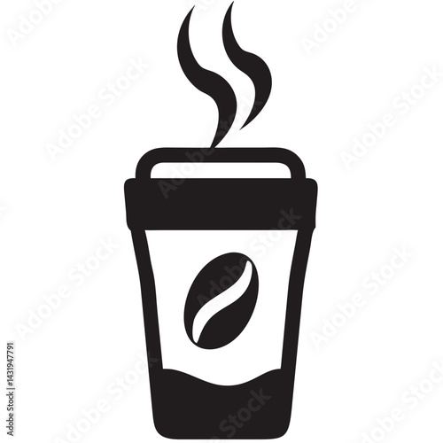 A steaming cup of coffee, a perfect morning pick-me-up, its rich aroma inviting a cozy start to the day, in simple black and white.
