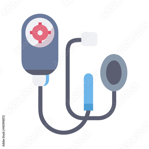Cartoon Blood Pressure Monitor Medical Equipment on Black Backdrop