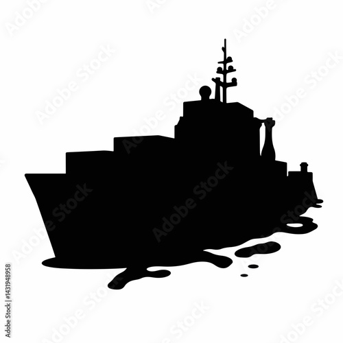 Silhouette of a ship sailing through the water  