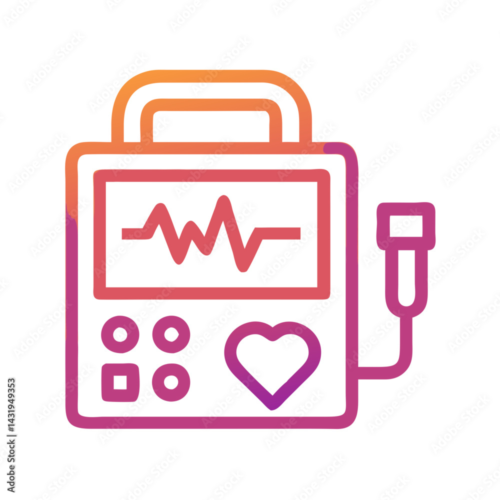 Defibrillator Illustration with Heart Rate on Black Background
