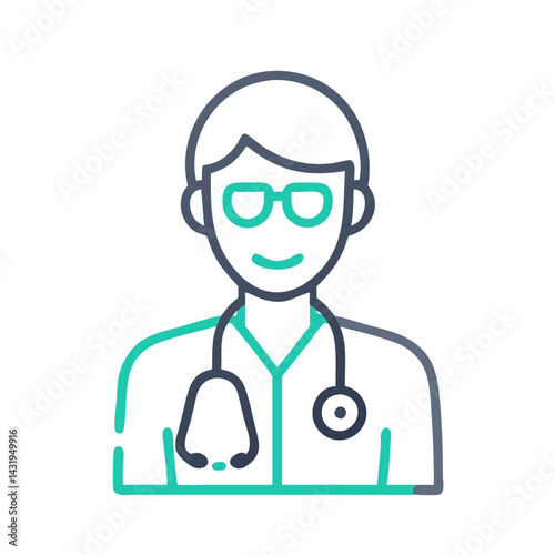 Line art doctor icon on black background illustration