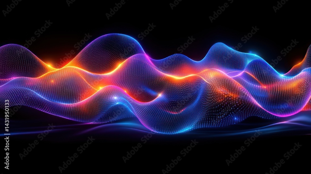 Obraz premium Dynamic light patterns ripple on a dark canvas, creating an ethereal experience