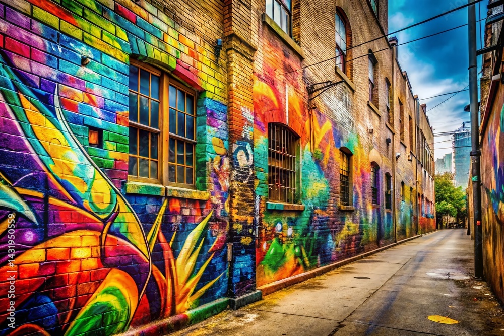 Fototapeta premium Vibrant Urban Graffiti Wall Art: Colorful Street Mural Photography