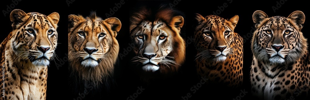 Fototapeta premium Majestic Big Cats Dark Background.