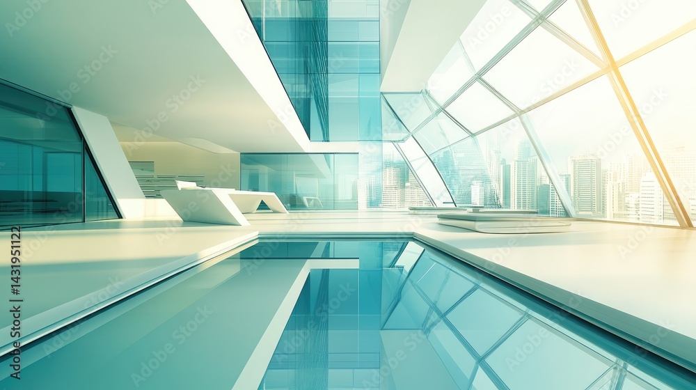 Fototapeta premium Modern, minimalist interior with an indoor pool.