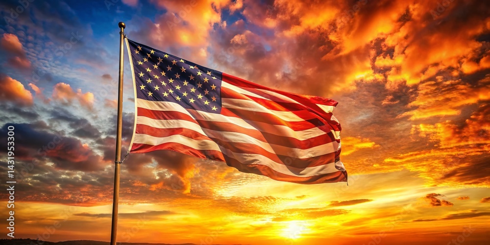 Obraz premium Vintage American Flag Sunset - Patriotism, Freedom, National Pride, Americana Photography
