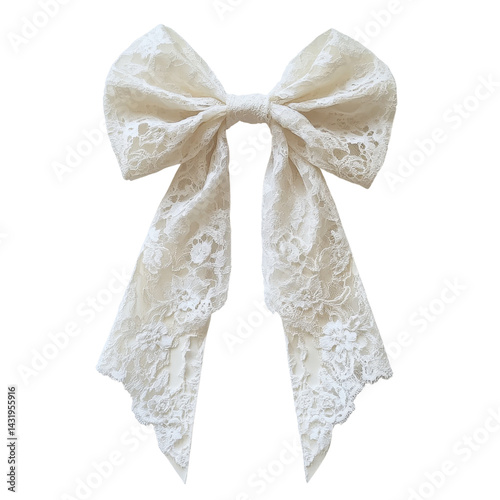 Coquette lace white bow isolated on white transparent background