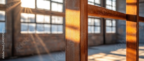 Obraz na płótnie Sunlit interior through rustic wooden frame light and shadow textures w salonie
