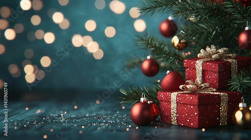 Enchanting christmas scene with red and gold decorations cozy home digital art festive atmosphere close-up view