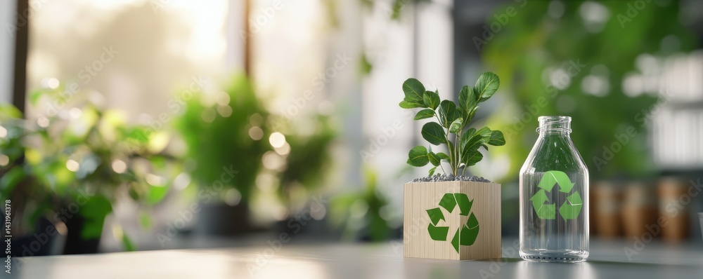 Sustainability concept plant and recycling symbol for environmental awareness