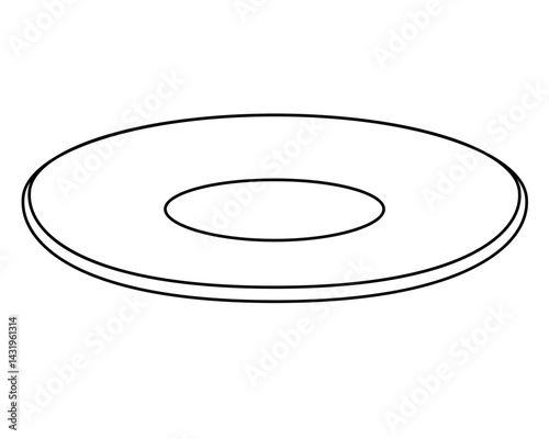 Plate or saucer - vector linear picture for coloring. Outline. An empty, clean plate. Small saucer	