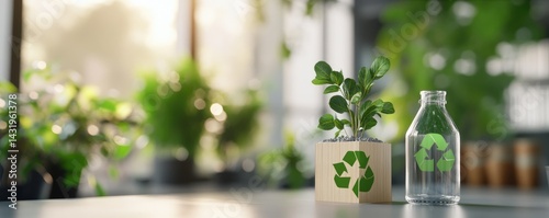 Obraz na płótnie Sustainability concept plant and recycling symbol for environmental awareness w salonie