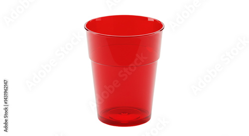 A single red plastic cup is centered against a black background showing its simple cylindrical shape clearly