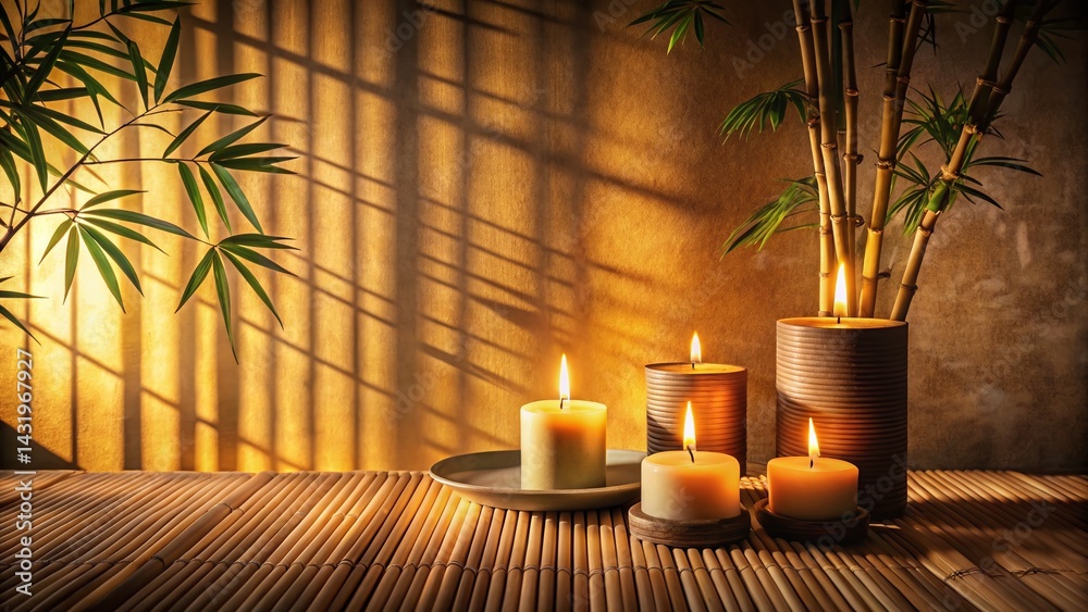 Vintage Photo: Serene Bamboo Shadows & Peaceful Candlelight Zen Decor