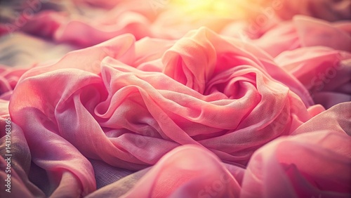Vintage Pink Pile: Soft Pastel Hues, Textured Fabric, Retro Aesthetic Stock Photo