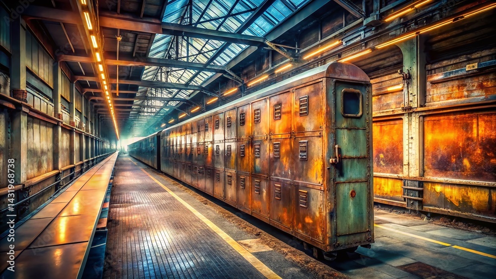 Vintage Railway Station Lockers: Double Exposure Industrial Storage Solution
