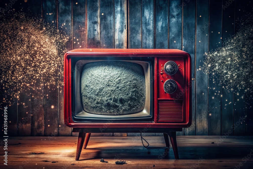 Vintage Red Television Static Noise Dark Room Retro Broadcast Glitch