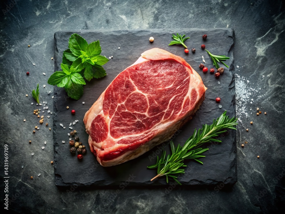 Vintage Rustic Raw Steak on Slate - Butchers Cut, Premium Beef