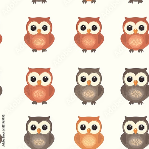 Wallpaper Mural Adorable Cartoon Owls Seamless Pattern: A Delightful Design Featuring Cute Brown and Orange Owls Torontodigital.ca