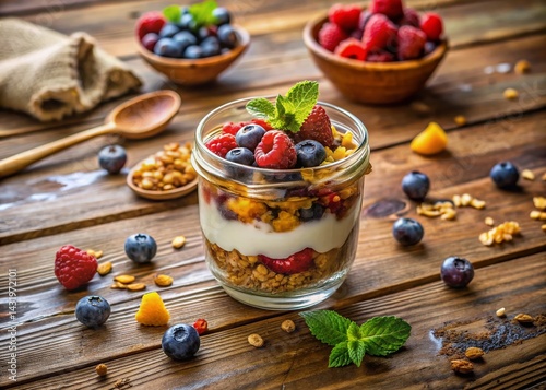 Obraz na płótnie Vintage Style Healthy Yogurt Breakfast Superfood - Professional Food Photography w salonie