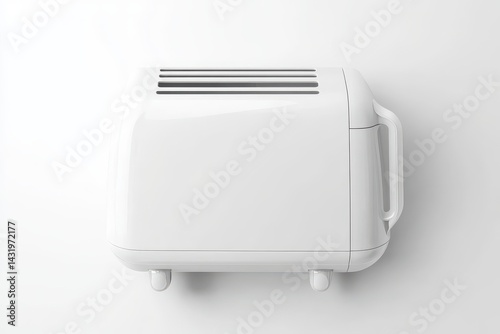 Modern white toaster, simple design, against a plain backdrop. photo