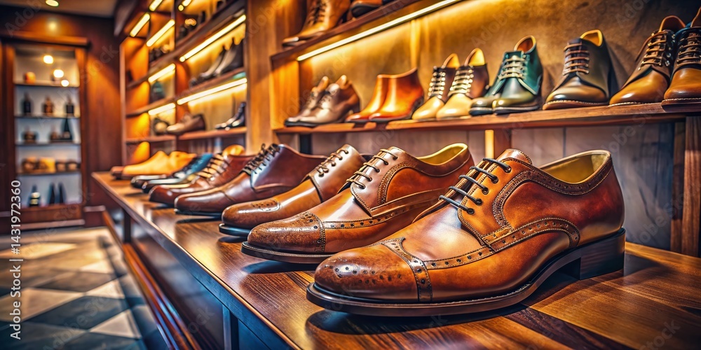Vintage Style Luxury Men's Leather Shoe Boutique Display - Elegant Footwear Collection