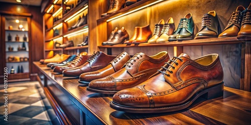Obraz na płótnie Vintage Style Luxury Men's Leather Shoe Boutique Display - Elegant Footwear Collection w salonie