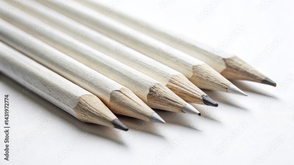 Vintage Style Photo: Set of Classic White Wooden Pencils Isolated on White Background