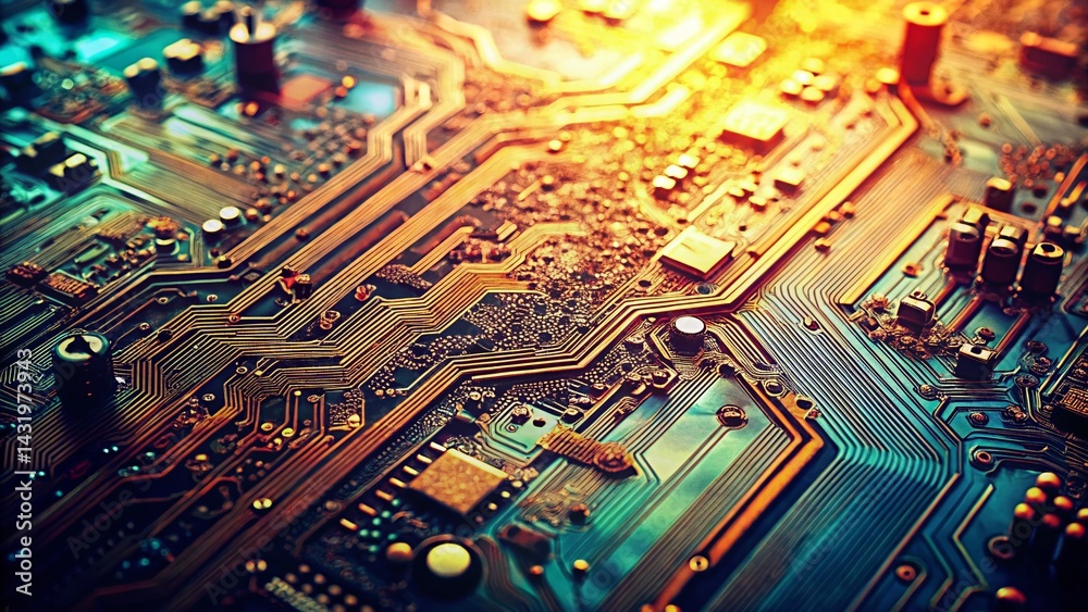Vintage Tech Abstract: Motherboard Circuit Board Background - AI Generative Art
