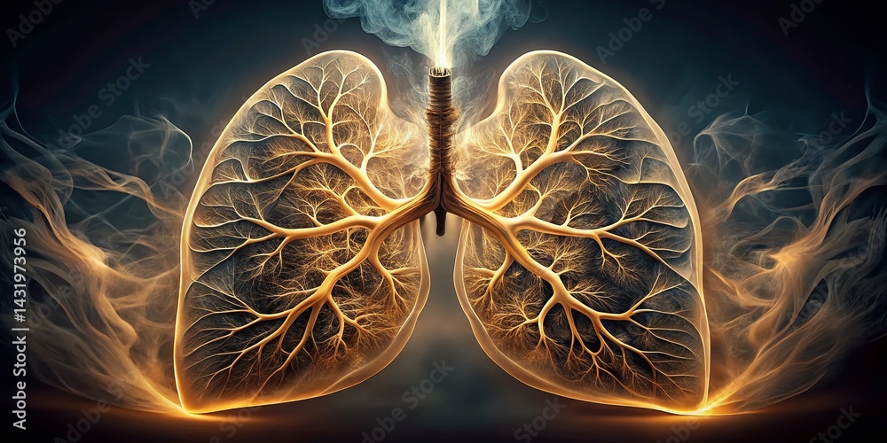 Vintage Surreal Smoke Breath: Intricate Respiratory System Network