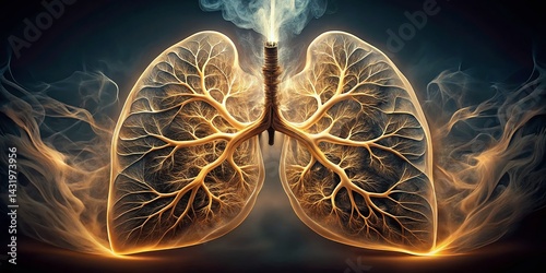 Obraz na płótnie Vintage Surreal Smoke Breath: Intricate Respiratory System Network w salonie