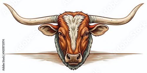 Vintage Texas Longhorn Cattle Head Logo Design - Country Western Bull, Ranch Branding