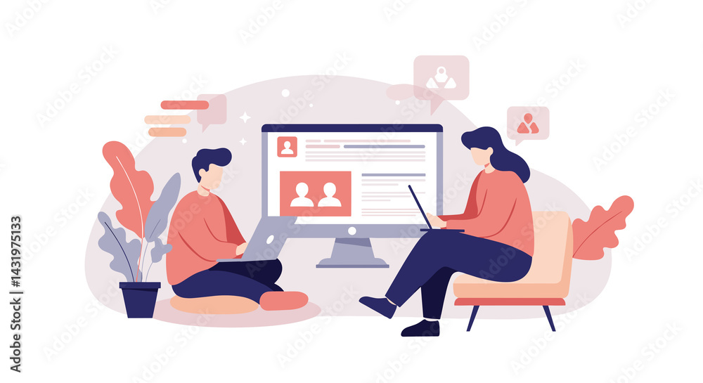 Remote employees collaborating and analyzing data in a modern workspace Remote employees collaborating and analyzing data in a modern workspace