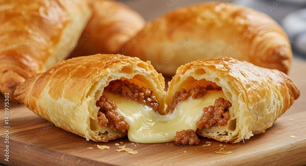 Meat and Cheese Croissant Being Opened Meat and Cheese Croissant Being Opened
