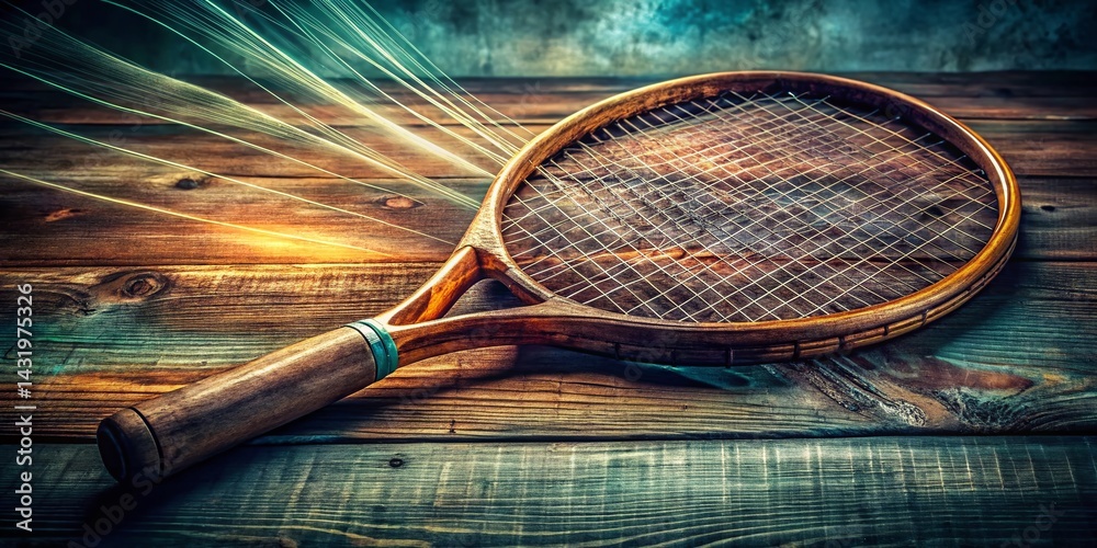 Vintage Wooden Tennis Racket Long Exposure Photography - Worn Strings, Retro Sports Equipment