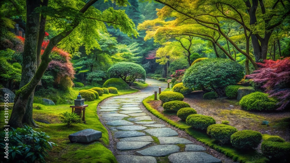 Vintage Zen Garden Path: Serene Stone Pathway for Meditation