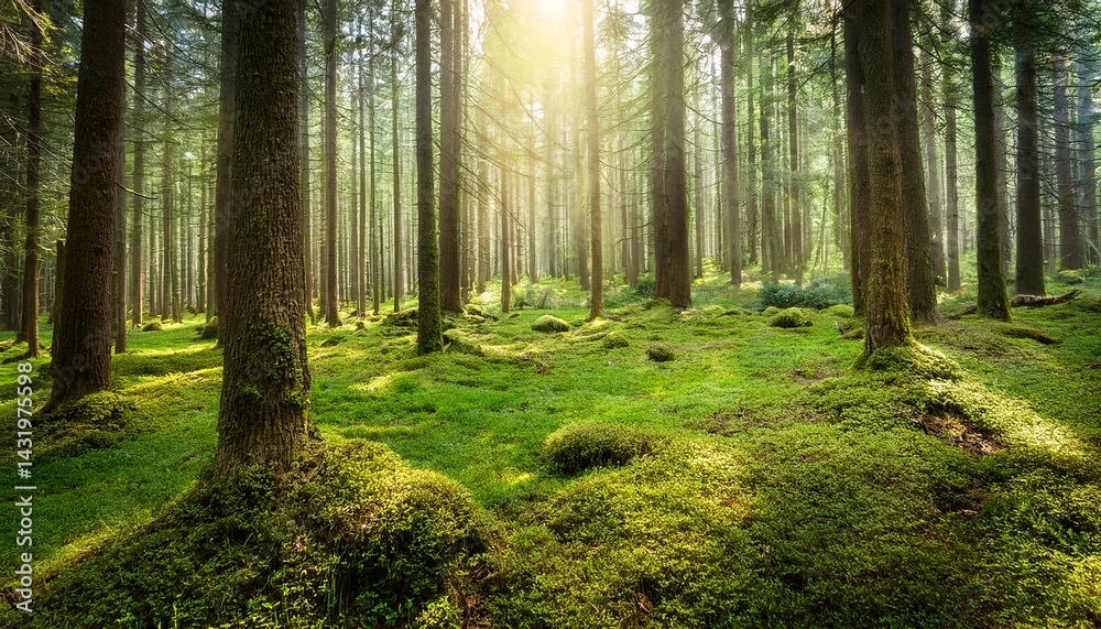 Obraz premium enchanted pine forest wallpaper background 002