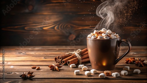 Obraz na płótnie Warm Holiday Cocoa with Marshmallows & Spices: Cozy Winter Drink Photo w salonie