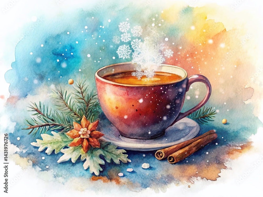 Warm Winter Beverage Watercolor PNG: Cozy Hot Chocolate, Mulled Wine, or Herbal Tea Illustration