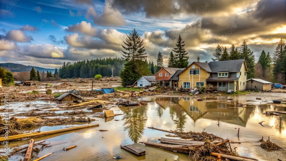 Washington State Flood Aftermath: Devastated Landscape, Homes Submerged, Muddy Waters