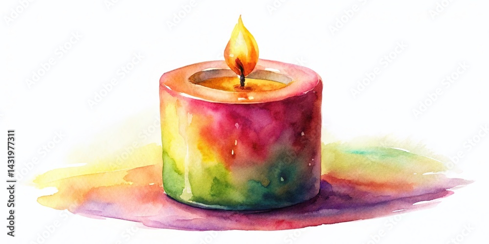 Watercolor Candle, Isolated White Background, Romantic, Elegant, Decorative