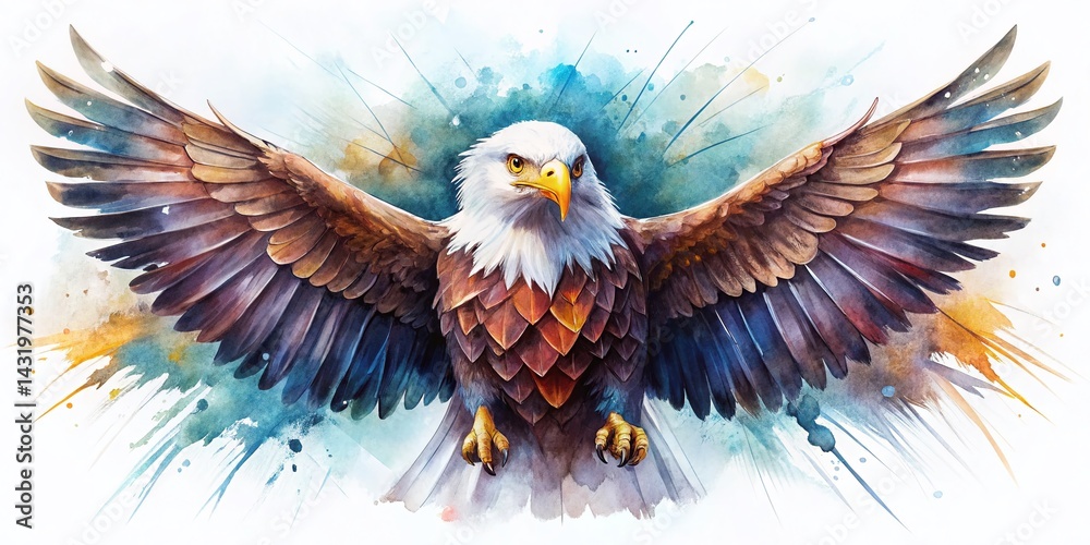 Watercolor Bald Eagle on White Background - Majestic Bird of Prey Painting