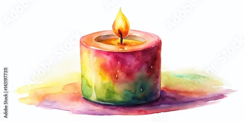 Obraz na płótnie Watercolor Candle, Isolated White Background, Romantic, Elegant, Decorative w salonie