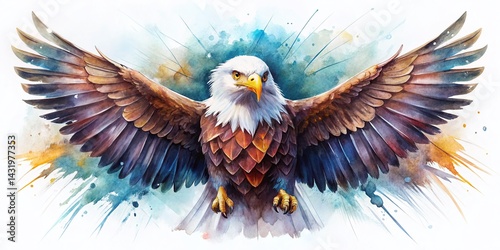 Obraz na płótnie Watercolor Bald Eagle on White Background - Majestic Bird of Prey Painting w salonie
