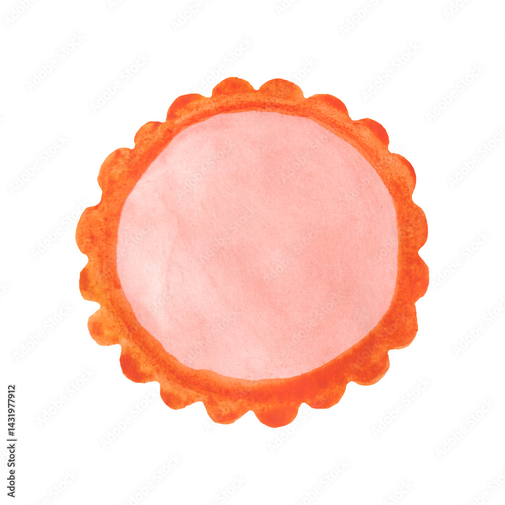 Pink watercolor sun. Watercolor round design element.
