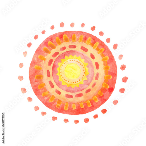 Obraz na płótnie Orange watercolor sun. Summer decor element. w salonie
