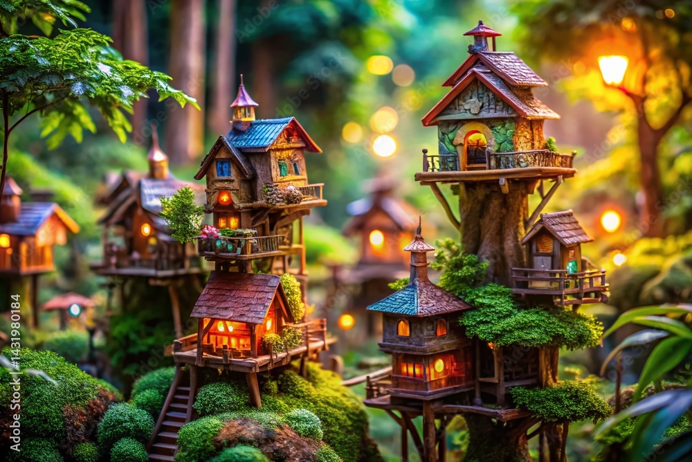 Whimsical Miniature Treehouse Village: Detailed Model Photography