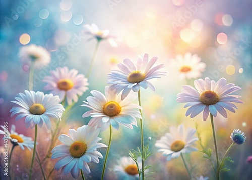Whimsical Watercolor Daisies: Soft Blending & Airy Transitions on White Background - Stock Photo